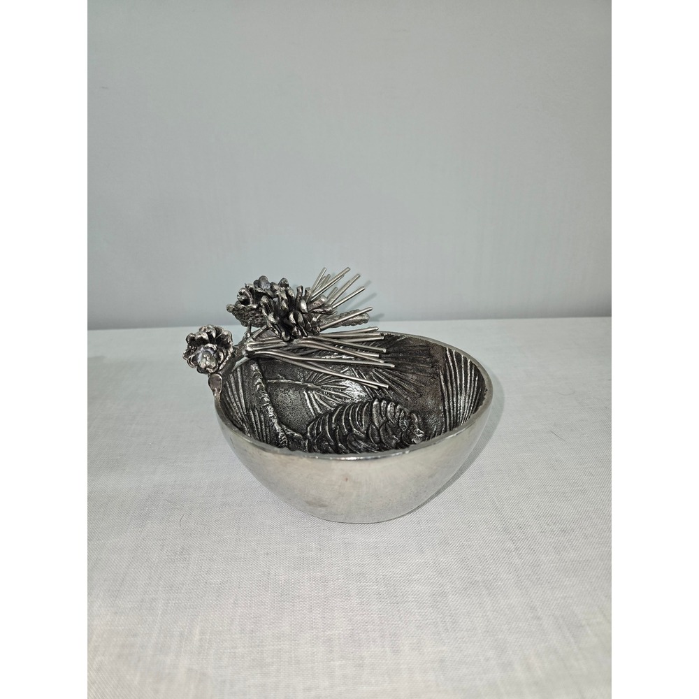 Mud Pie Decorative Bowl Silver Pinecone Branch Holiday Decor OS Excellent